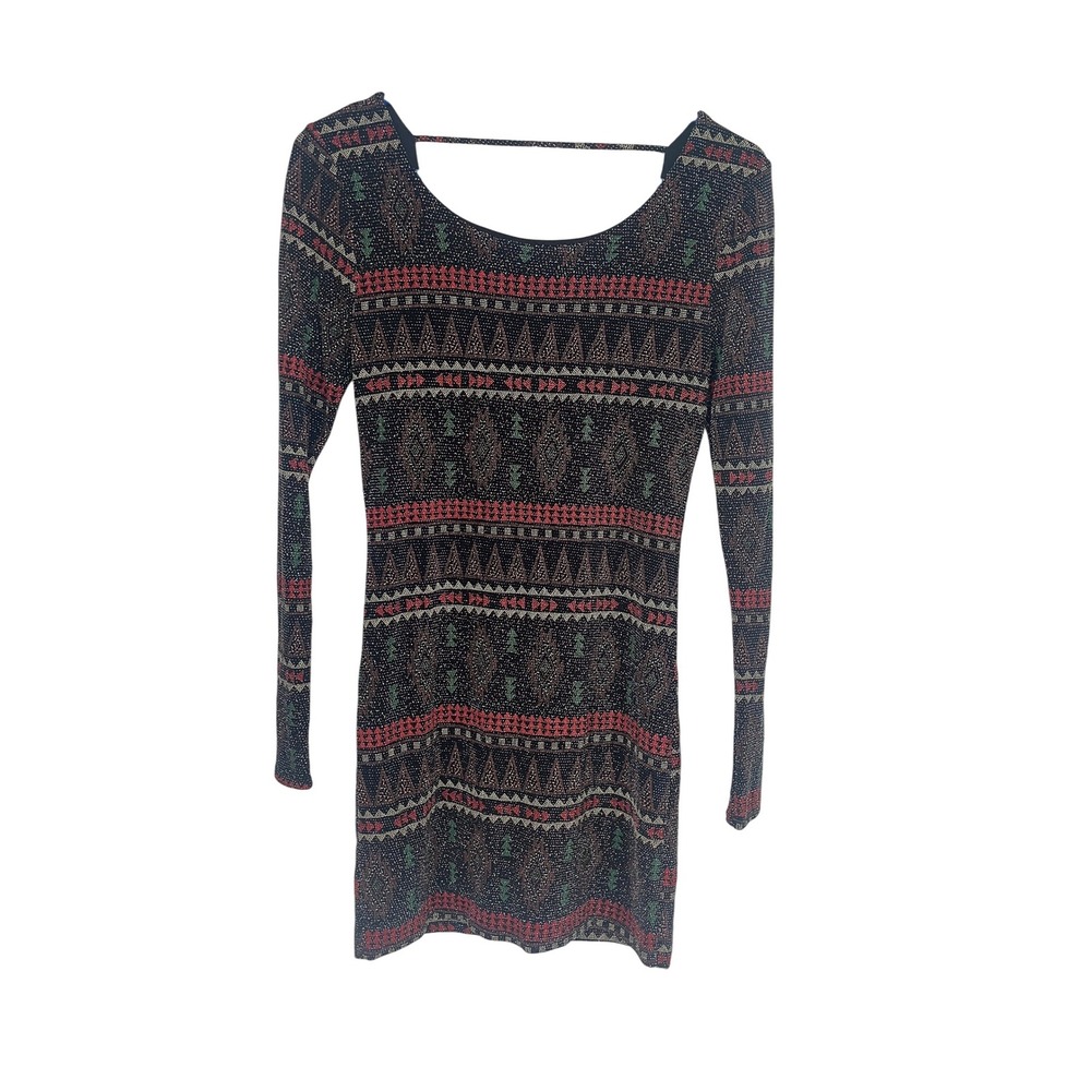Long Sleeve‎ Bodycon Mini Dress Geometric Print Party Cocktail Going Out